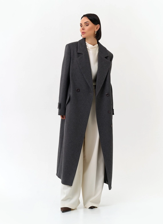 Женское длинное пальто с поясом
