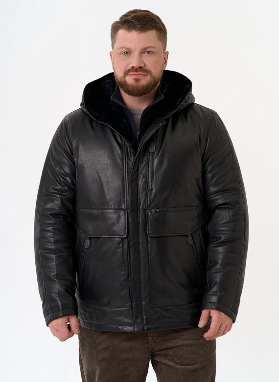 Куртка из натуральной кожи с капюшоном