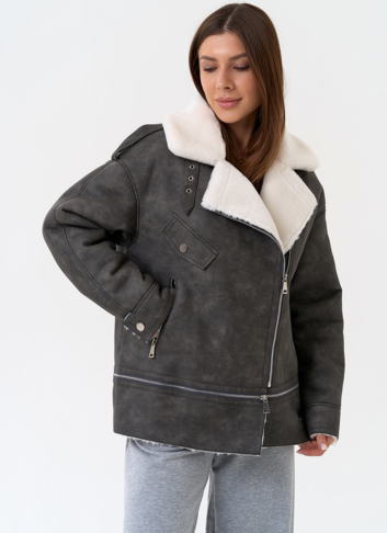 Женская дубленка трансформер из эко замши