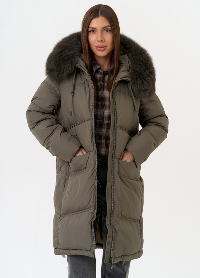 Женский пуховик с капюшоном из меха песца модель № 31698 в кредит