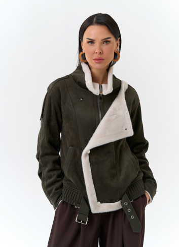 Женская дубленка бомбер из эко замши Женская дубленка бомбер из эко замши