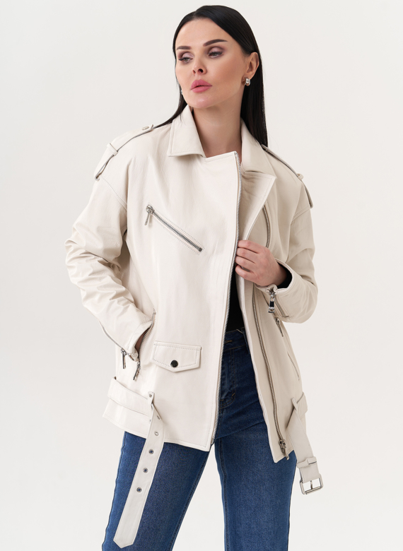 Светлая куртка "косуха" из натуральной кожи