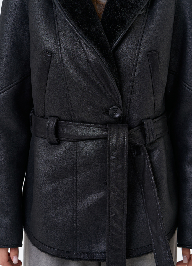 Женская дубленка из эко замши в стиле ретро модель № 31413 универмаг малина