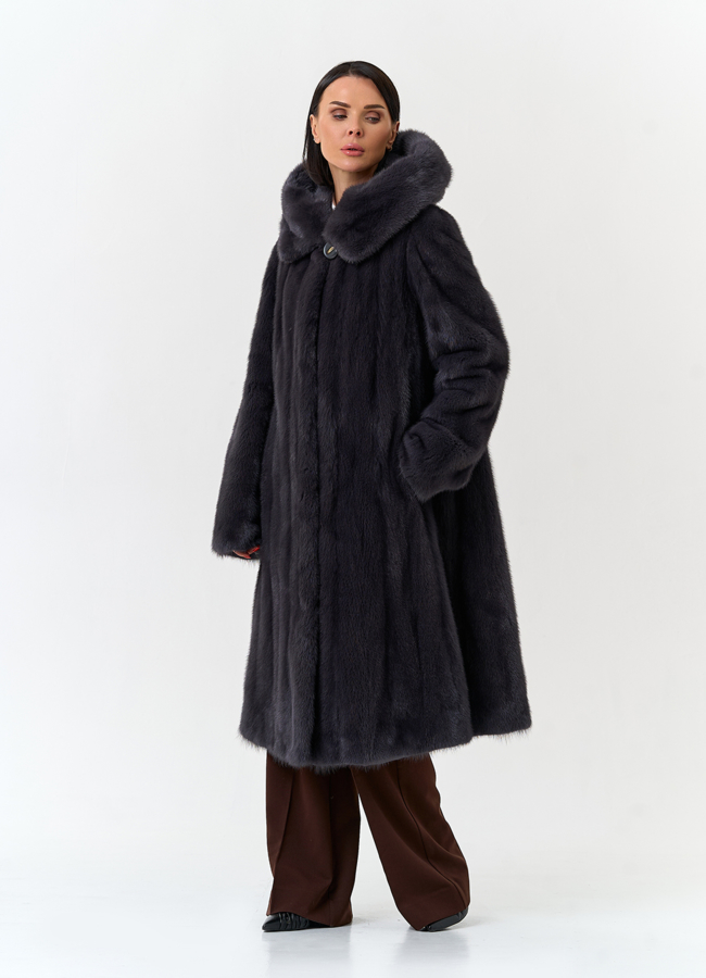 Шуба из меха норки с капюшоном модель № 32680 в рассрочку
