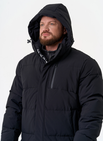 Удлиненный мужской пуховик с капюшоном