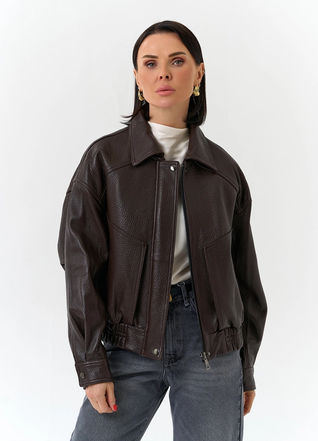 Женская куртка бомбер из натуральной кожи модель № 32527 универмаг малина
