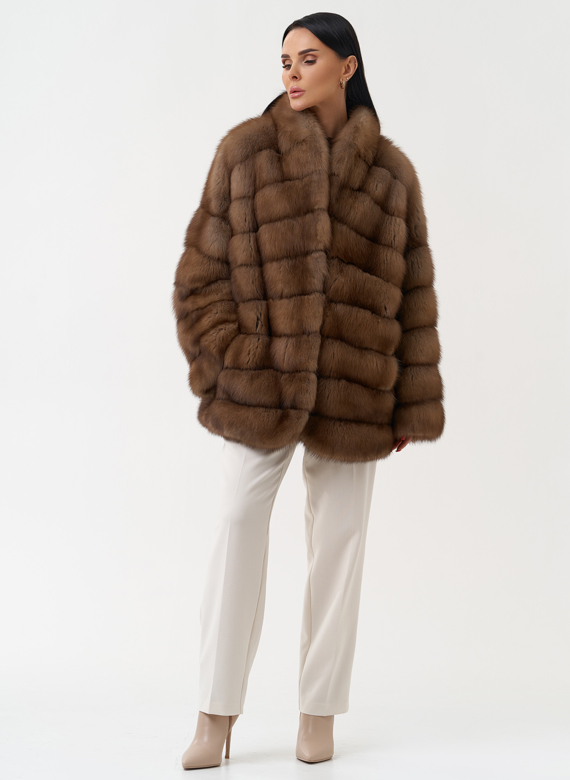 Шуба из куницы с воротником шаль