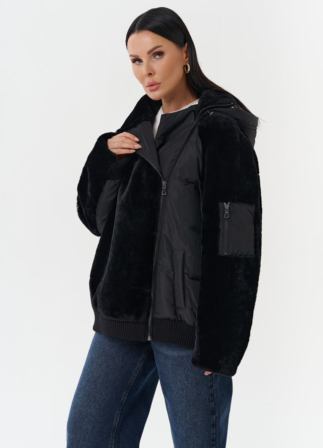 фото Комбинированная куртка с капюшоном модель № 28531