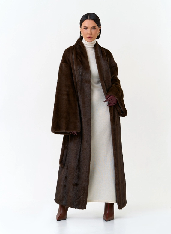 Длинная шуба из эко меха фото