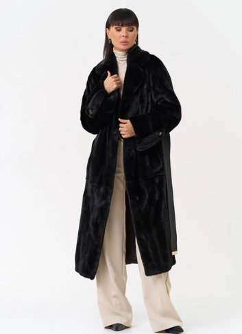 Женская шуба из меха норки blackglama с поясом фото