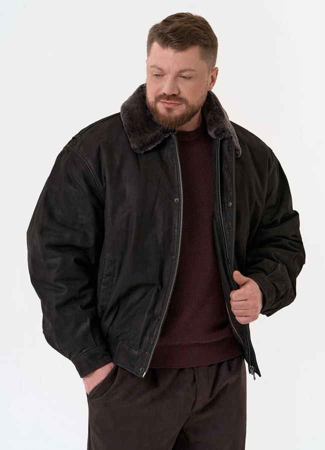 Куртка пилот из натуральной кожи с отделкой из овчины модель № 31659 в рассрочку