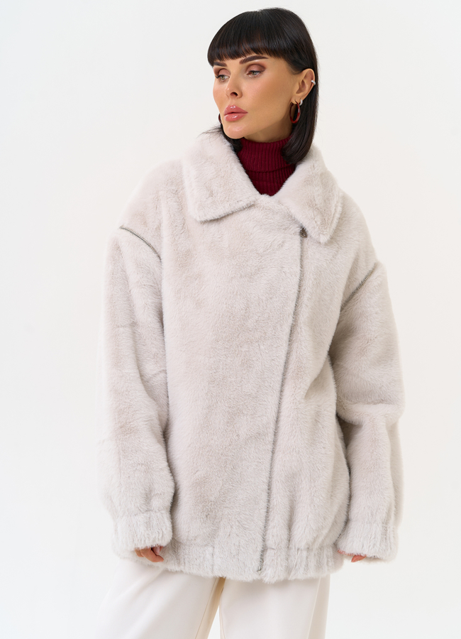 фото Женский бомбер из эко меха со съемными рукавами модель № 31276