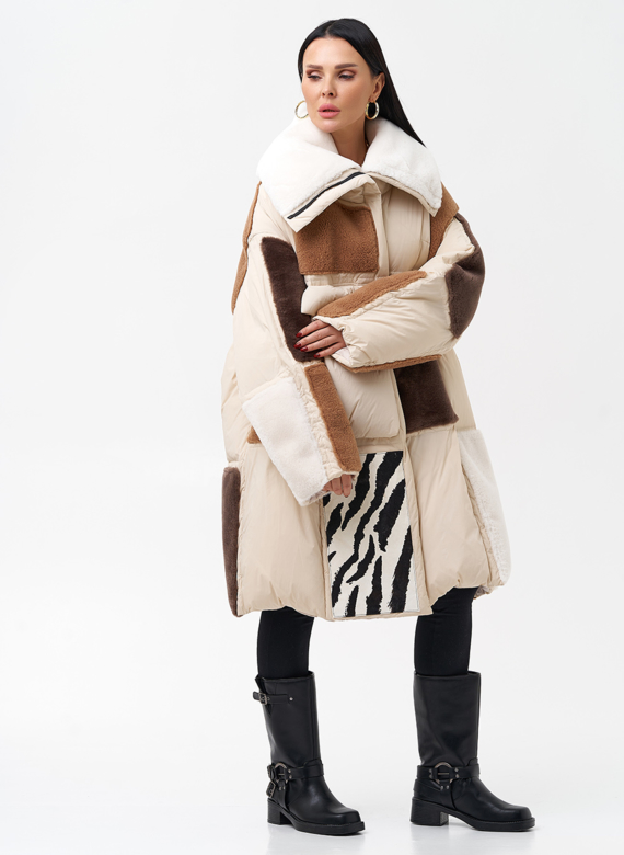 Комбинированный женский пуховик 