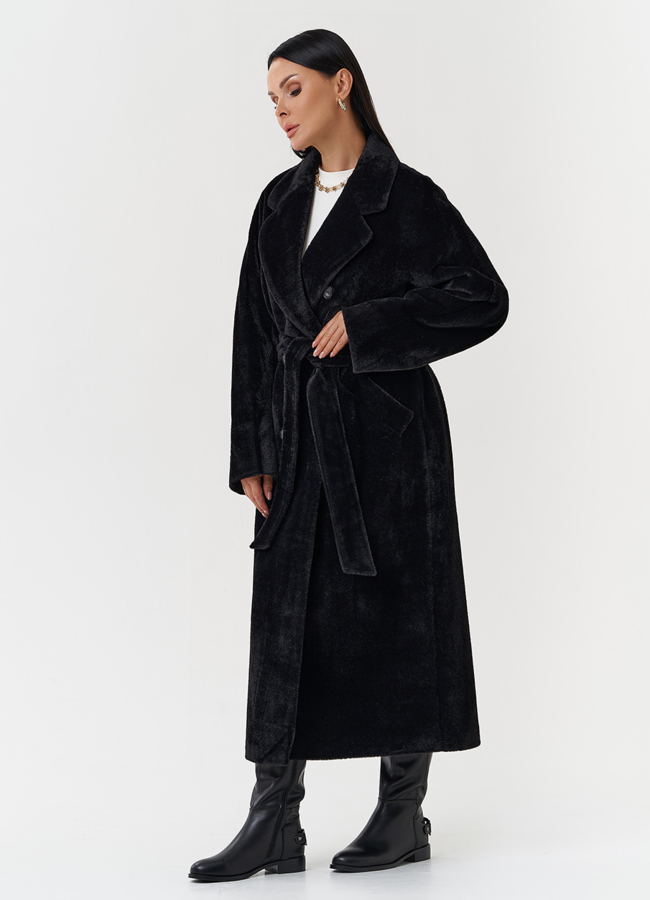 Утепленное пальто из эко меха модель № 28104 в кредит