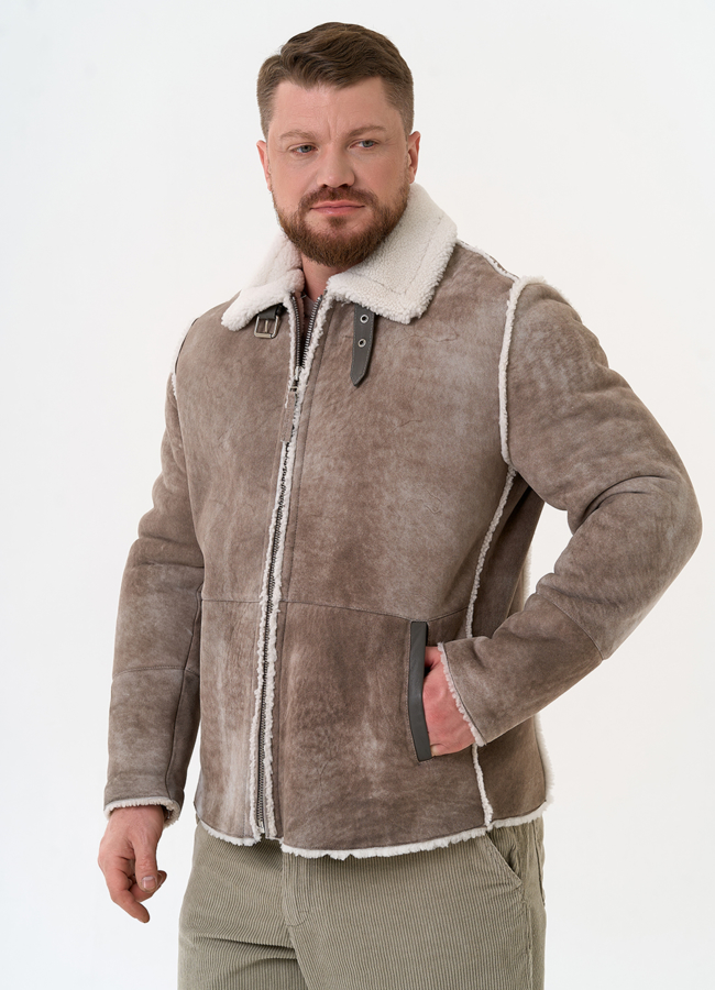 Светлая мужская дубленка модель № 28913 универмаг малина