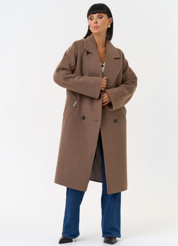 Женское двубортное пальто с поясом 