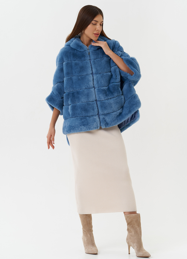 Короткая шуба из меха кролика с капюшоном модель № 25317 в рассрочку