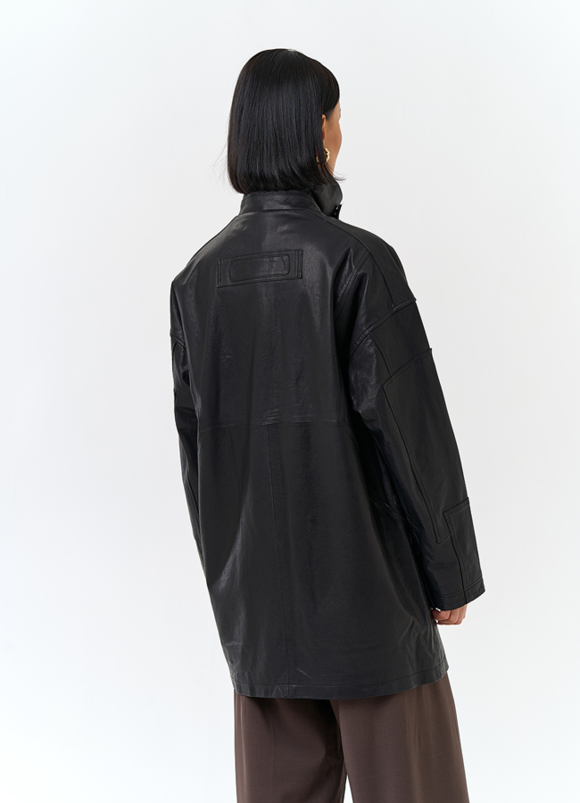 Женская удлиненная куртка из натуральной кожи модель № 32759 в кредит