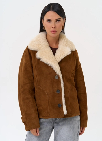 Пуховик из натуральной замши с мехом