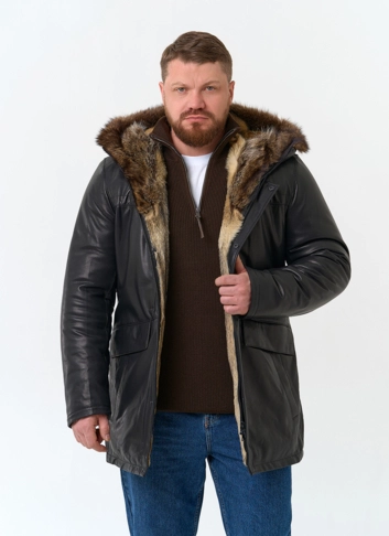 Мужская куртка с капюшоном на мехе из волка фото