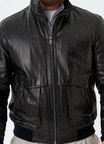 Мужская утепленная куртка из натуральной кожи