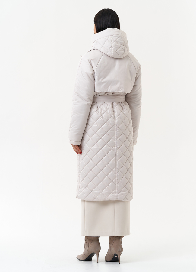 фото Женское утепленное пальто со съемным капюшоном модель № 30091