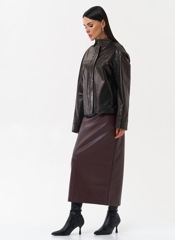 Женская кожаная куртка без воротника