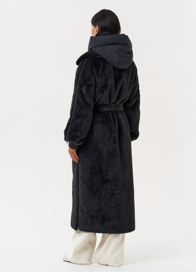 фото Длинная женская шуба из эко меха в цвете графит модель № 31236