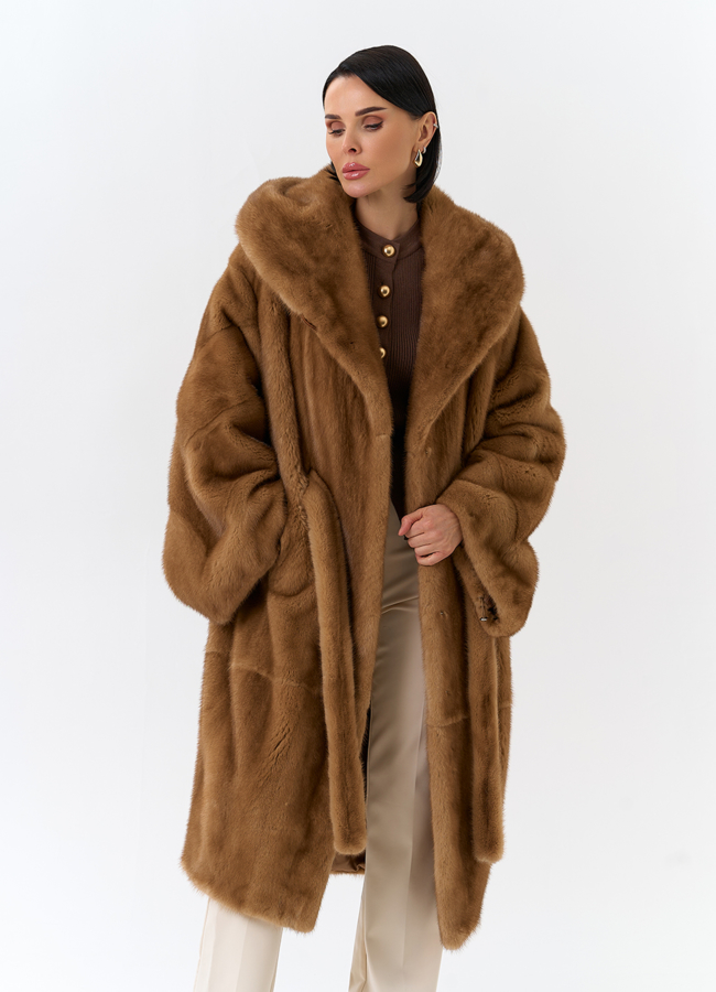 Шуба из меха норки с капюшоном модель № 32153 универмаг малина