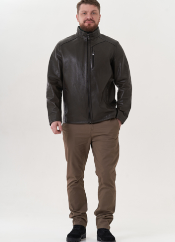 Мужская куртка из натуральной кожи в цвете хаки