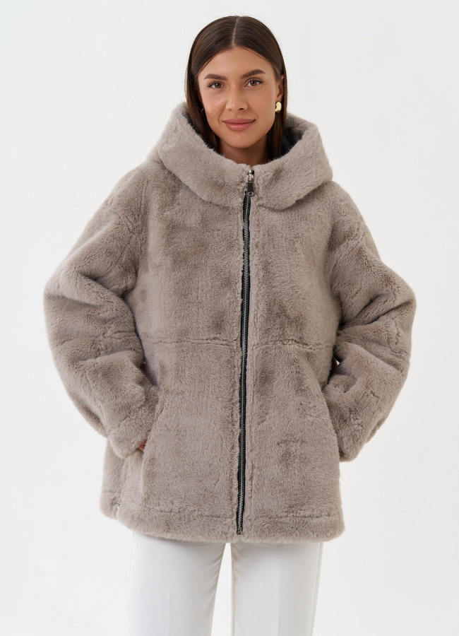 Женская эко дубленка с капюшоном модель № 27760 универмаг малина