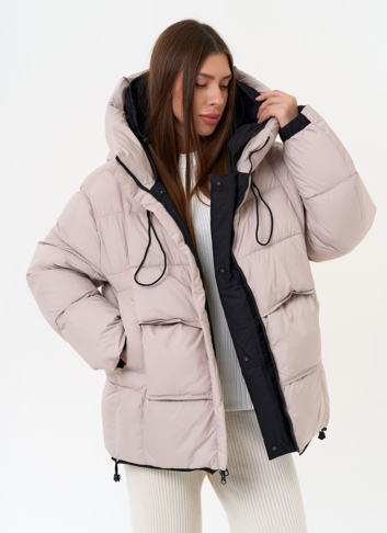 Двухсторонний женский пуховик с капюшоном