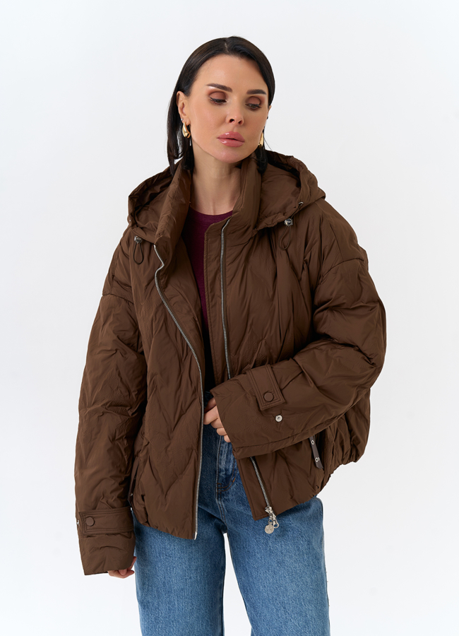 Женская куртка с капюшоном в коричневом цвете модель № 32504 универмаг малина