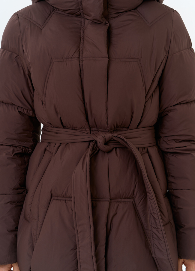 Женский пуховик с поясом модель № 32040 универмаг малина