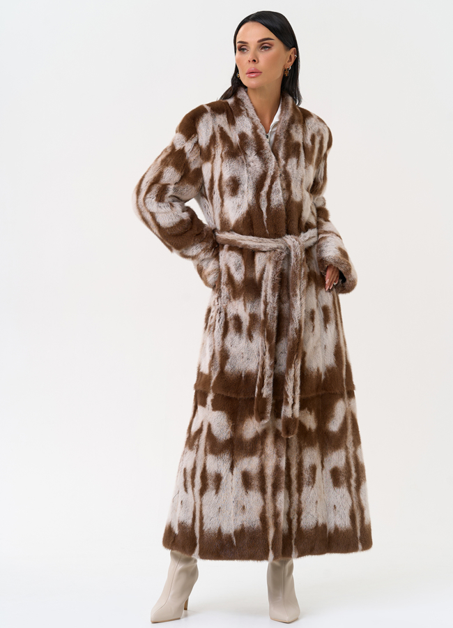 Шуба из норки с анималистичным принтом модель № 31173 универмаг малина