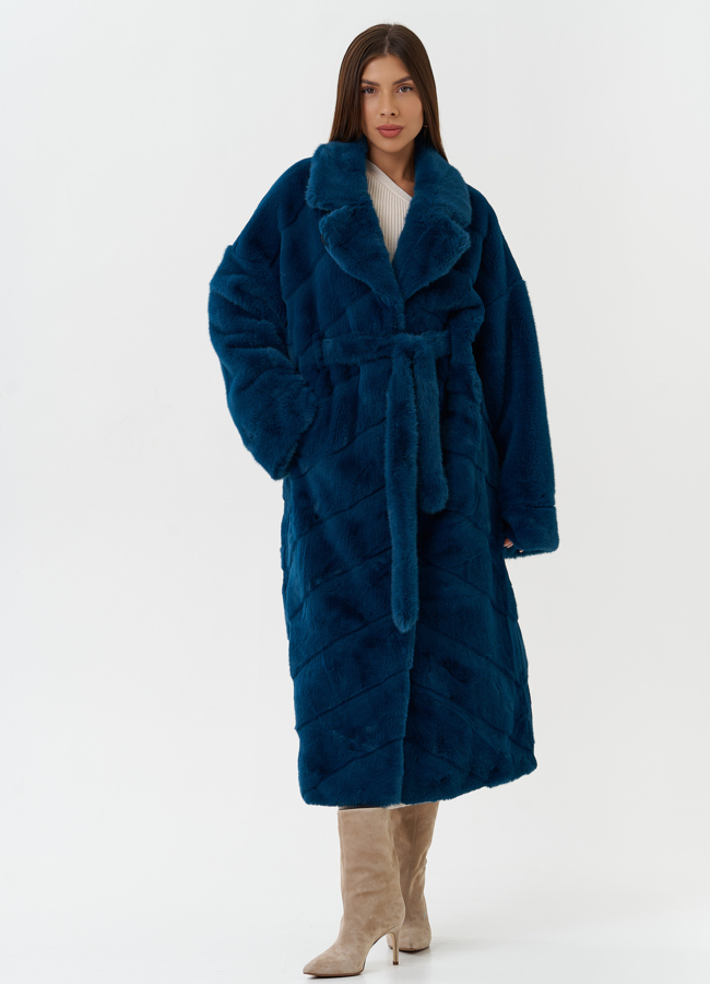 Длинная шуба из эко меха модель № 27718 меха малина