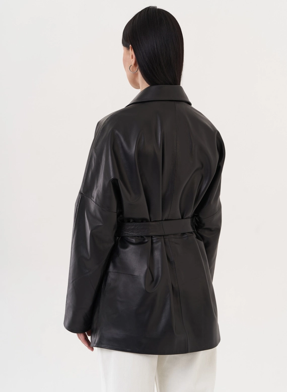 Кожаная куртка-пиджак с поясом