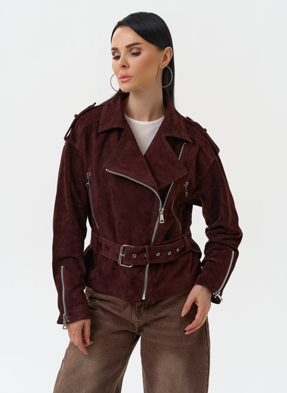 Женская куртка из натуральной замши с поясом