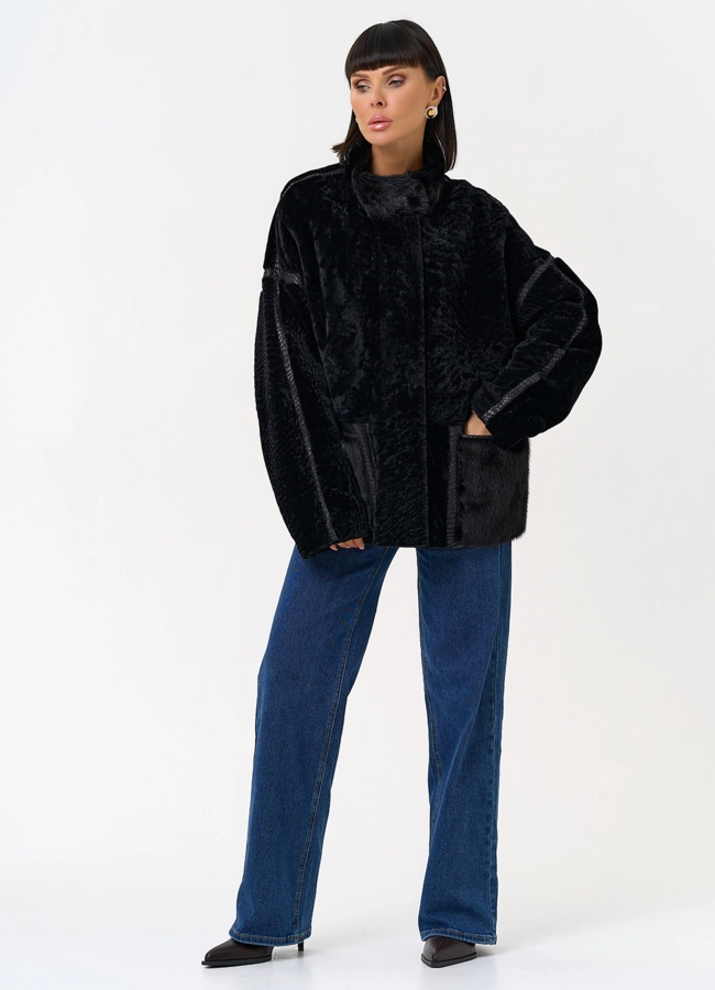 Женская двухсторонняя дубленка с воротником стойкой модель № 31480 универмаг малина