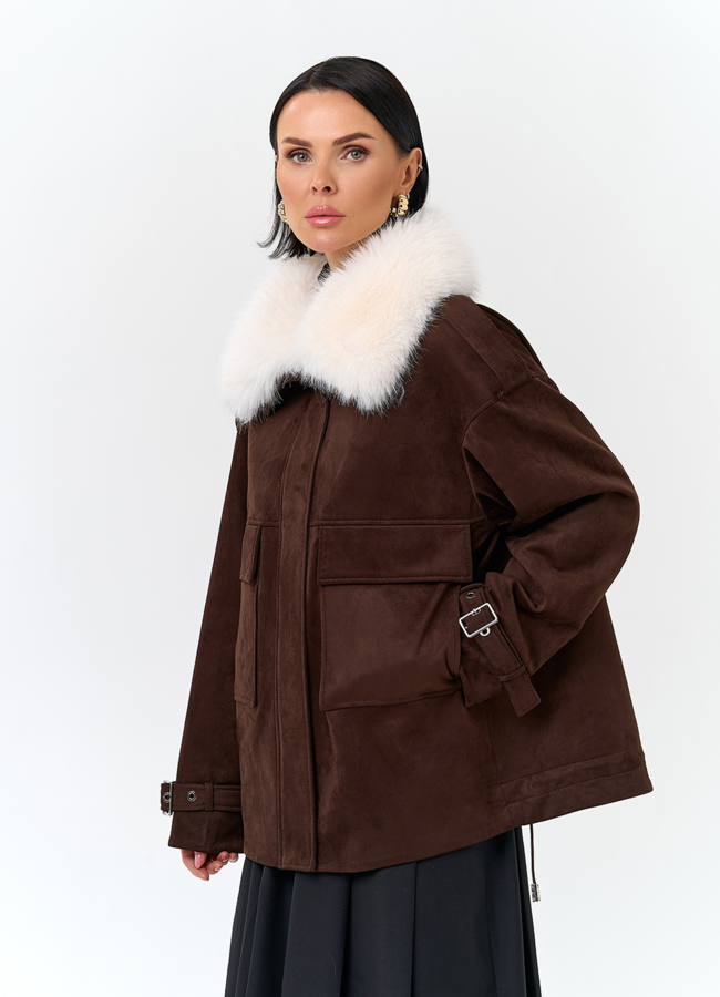 Женская куртка из эко замши с отделкой из эко меха модель № 32794 в рассрочку