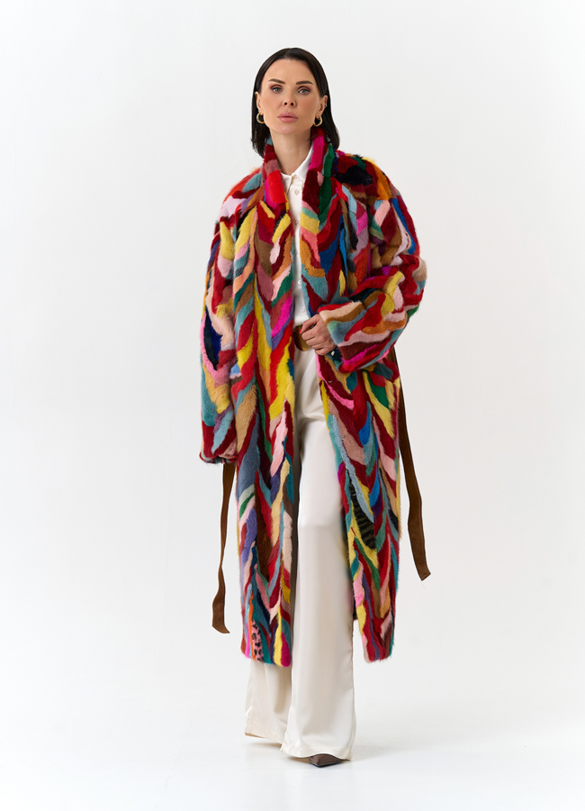 Норковая шуба в стиле пэчворк модель № 31299 универмаг малина