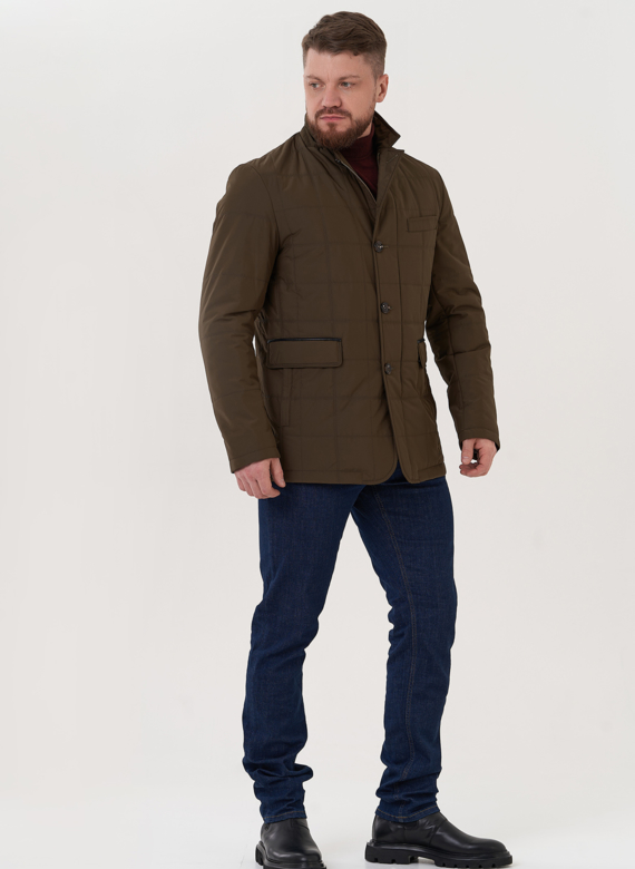 Мужская стеганая куртка цвета хаки