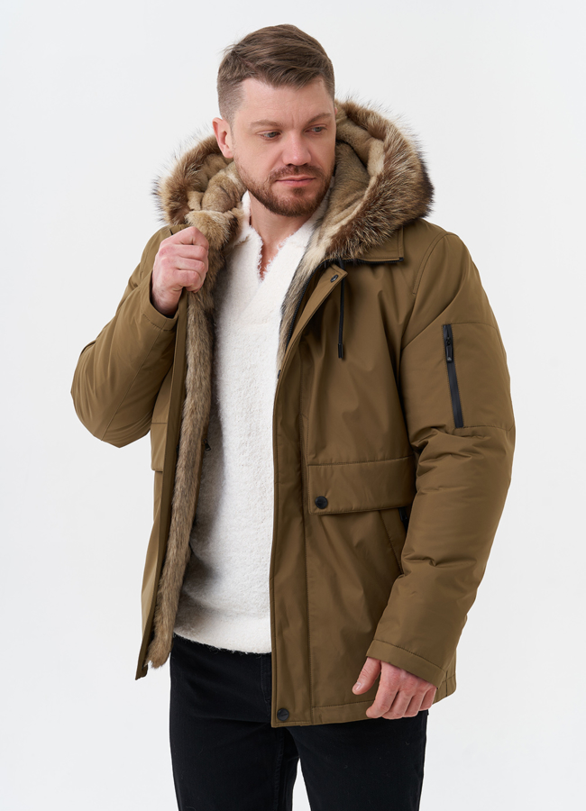 Парка мужская на мехе из волка модель № 29069 универмаг малина