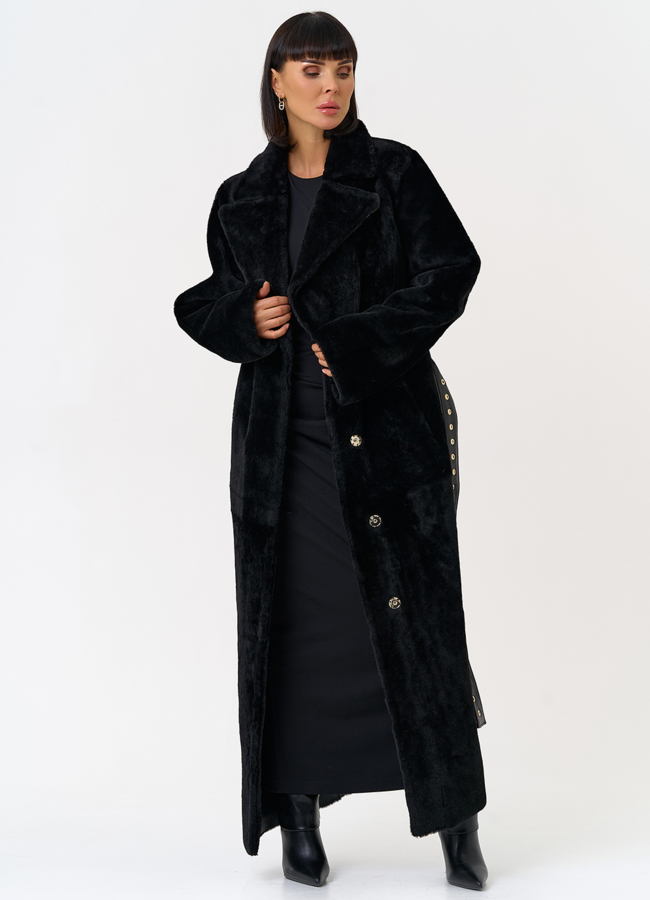 Женская натуральная дубленка с двойным поясом модель № 31612 универмаг малина