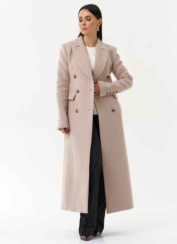 Длинное женское пальто с английским воротником
