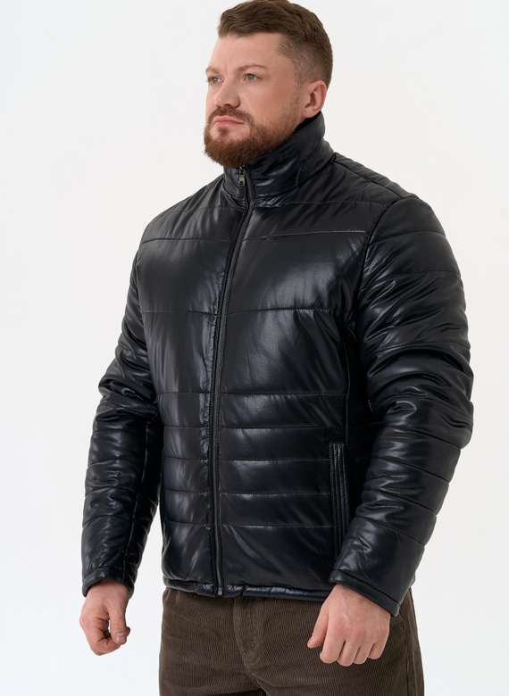 Пуховик из эко кожи черного цвета