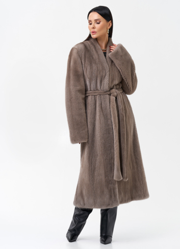 Длинная шуба из норки с поясом