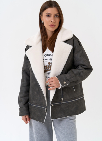 Женская дубленка трансформер из эко замши