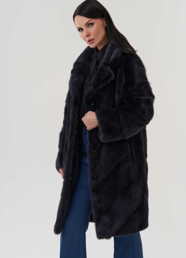 Шуба в цвете графит с английским воротником модель № 24745 меха малина