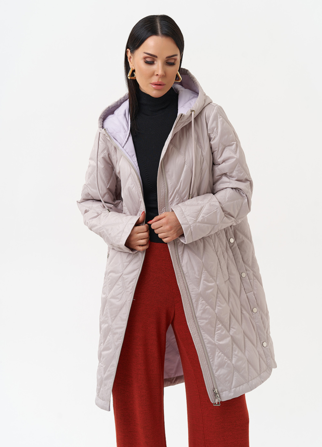 Женское утепленное полупальто с капюшоном модель № 29937 меха малина